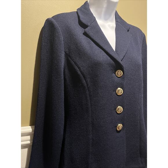 Vtg St John Basic Santana Knit Navy Blue Jacket Gold Tone Buttons W/eagles Sz 2 - Picture 3 of 11